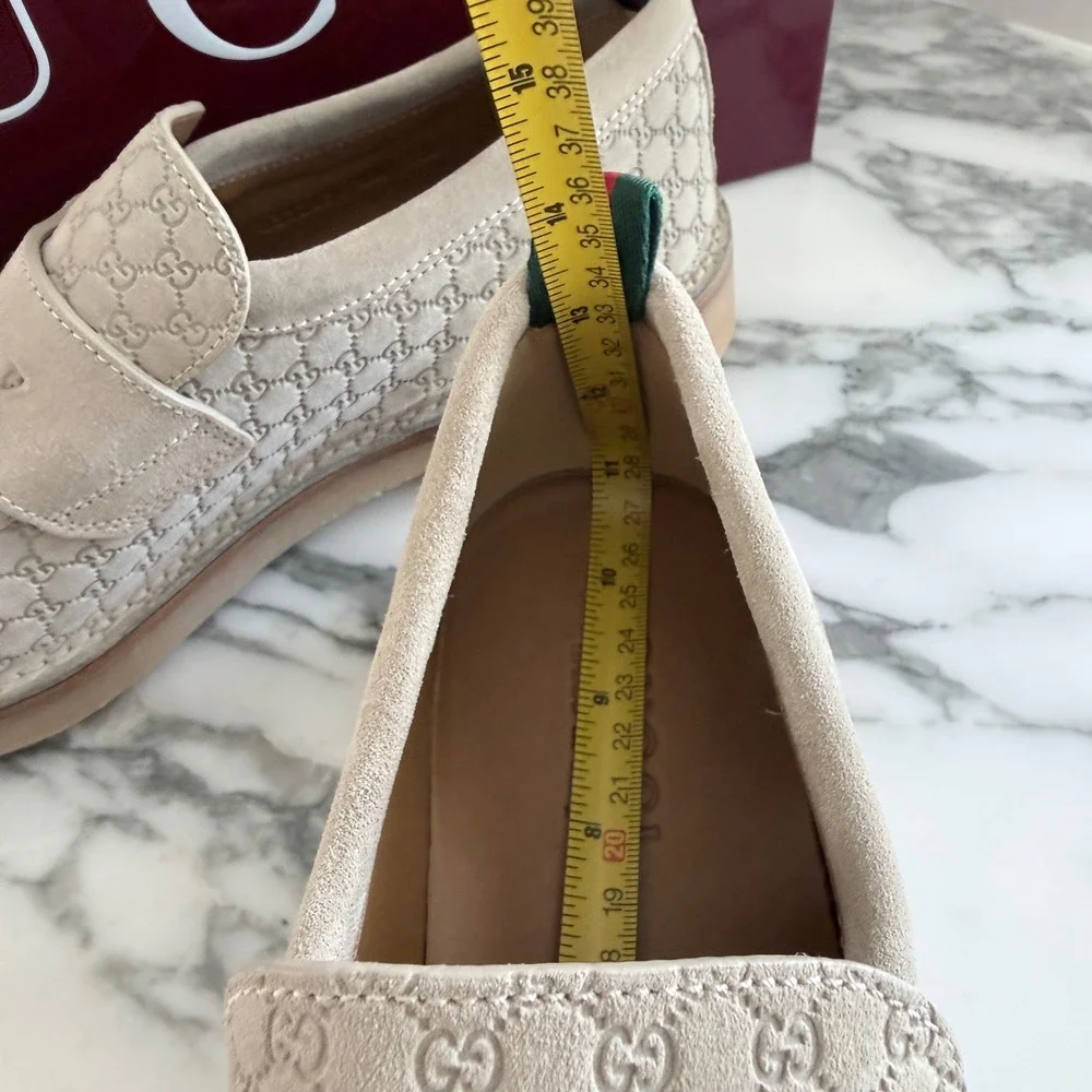 GUCCI GG Moreau Moccasin Tan Suede Loafer Shoe Penny Strap, G 8+